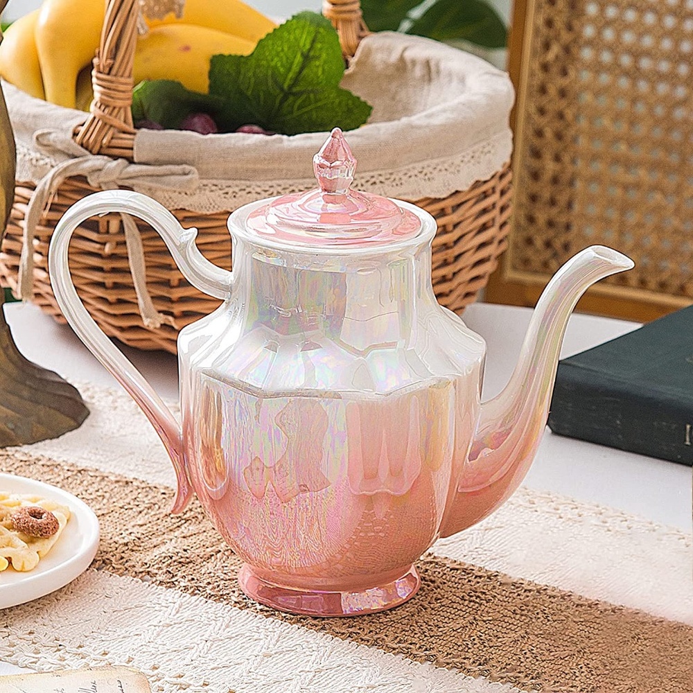 Pink ceramic teapot